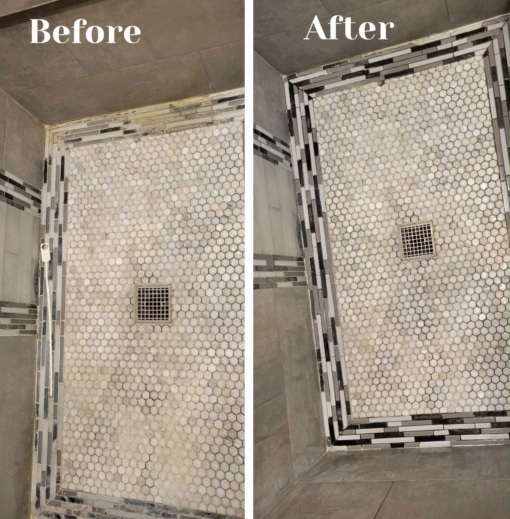 Shower floor tiles Before / After